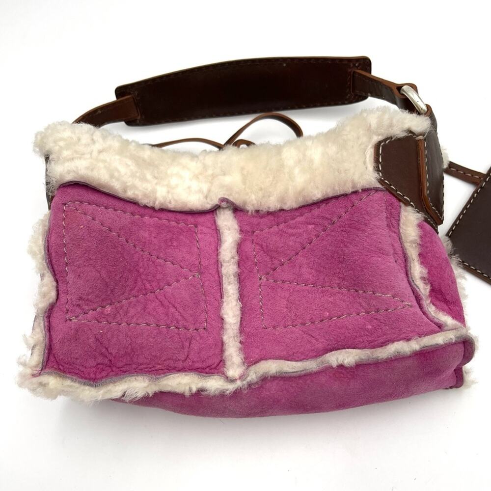 Michael Kors fuschia Suede authentic shearling  Shoulder MINI Bag leather handle - Picture 6 of 9